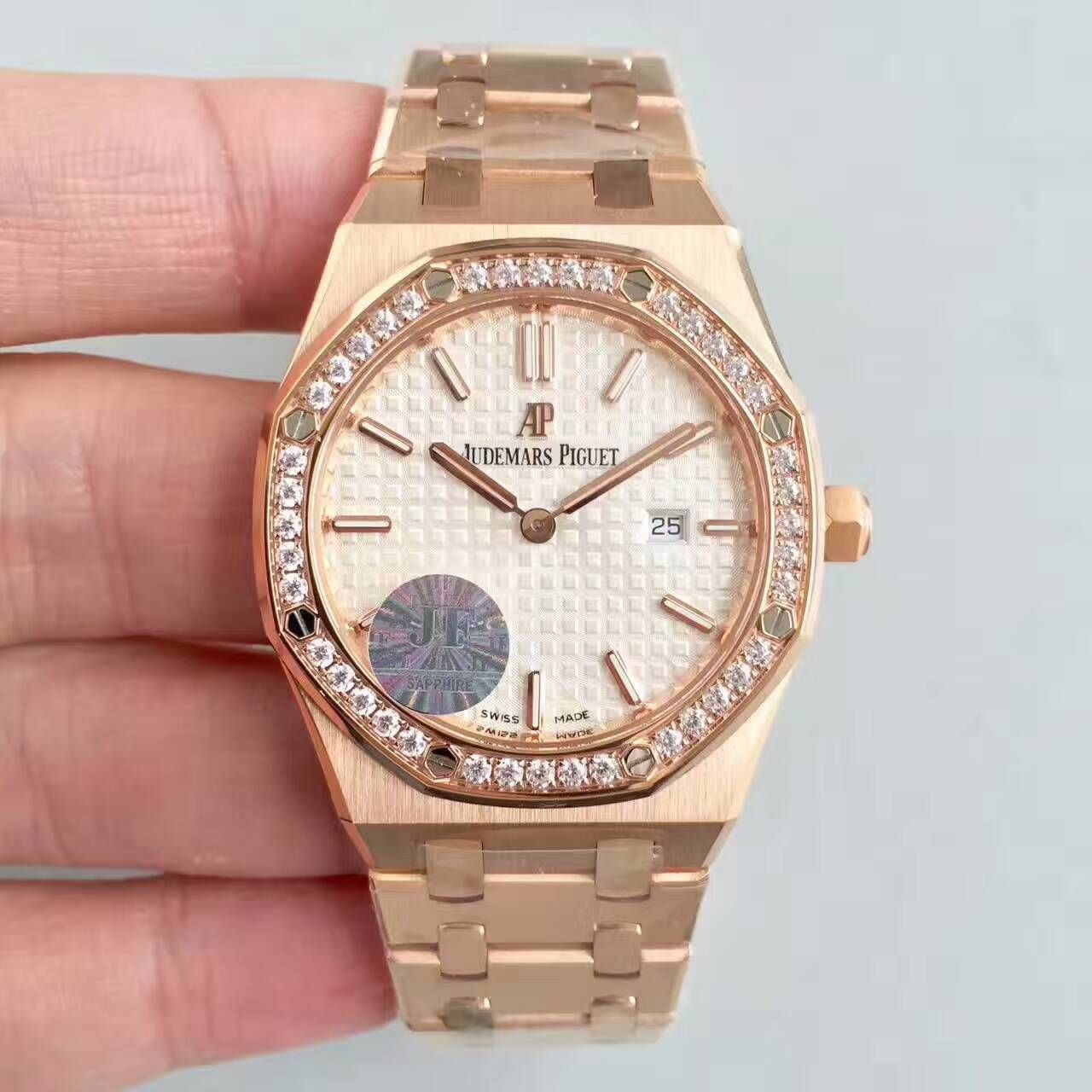 【JF Perfect  High quality  Copy  Watches 】Audemars Piguet 皇家橡树系列 Replica 15452OR.ZZ.1258OR.01女士石英 wrist watches  / AP120