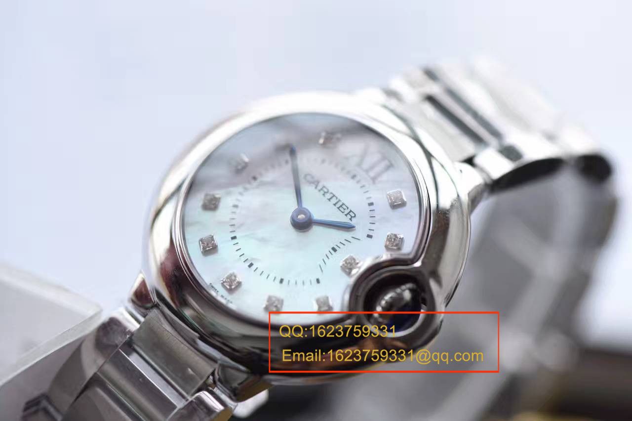 【独家视频测评HBBV6 Factory  Perfect  High quality  Replica Watches 】 Cartier  蓝气球小号 28毫米女士石英贝母面 wrist watches  