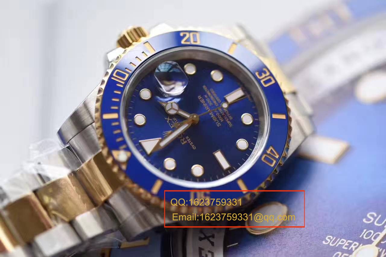【独家视频测评JF Factory 1:1 High quality  Replica Watches 】 Rolex  Submariner 型系列116613LB-97203间金蓝金水鬼 wrist watches  / RBG157
