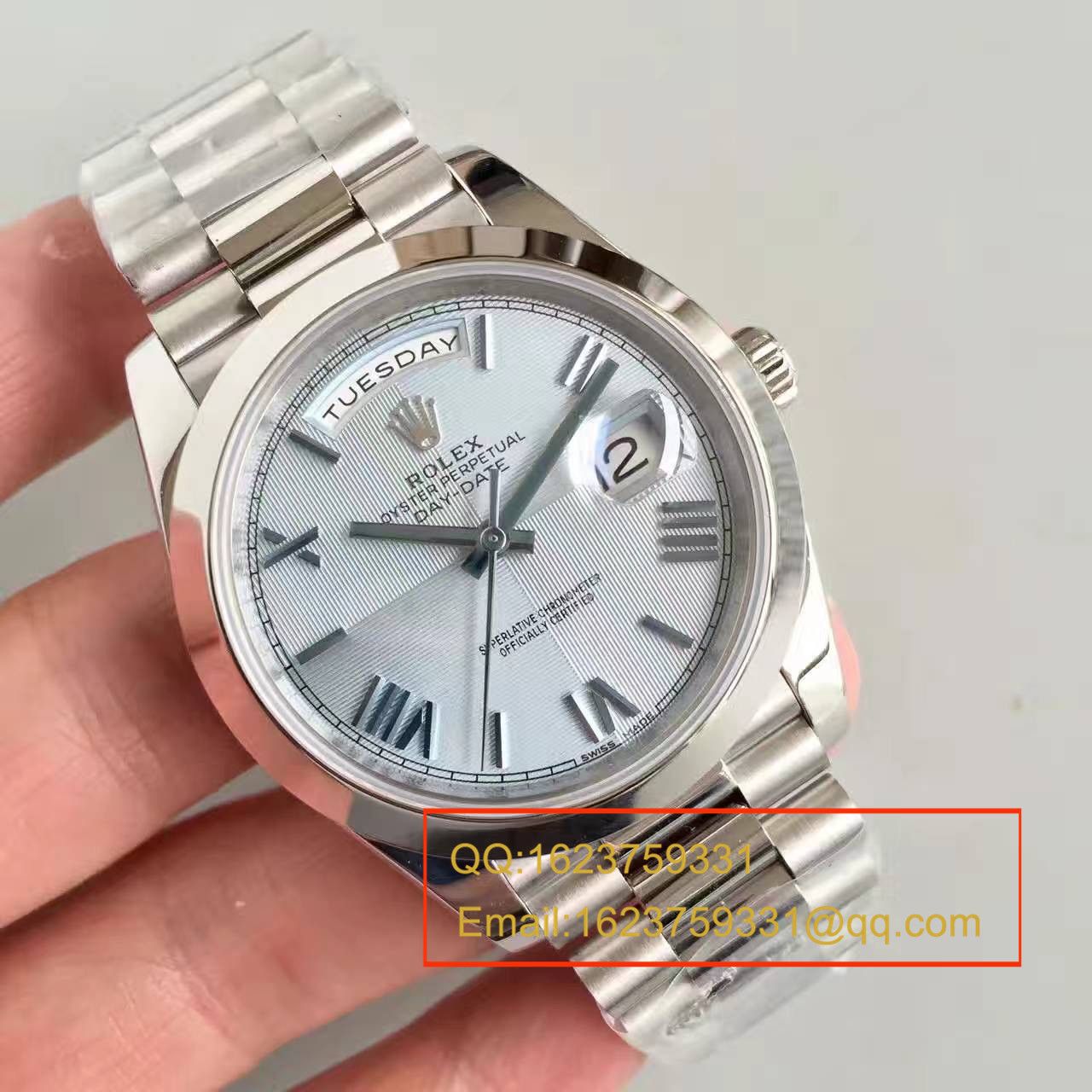 【N Factory  Perfect  High quality  Knockoff  Watches 】 Rolex  Day-Date 型系列228206冰蓝暗纹盘男士机械 wrist watches  / RBE067
