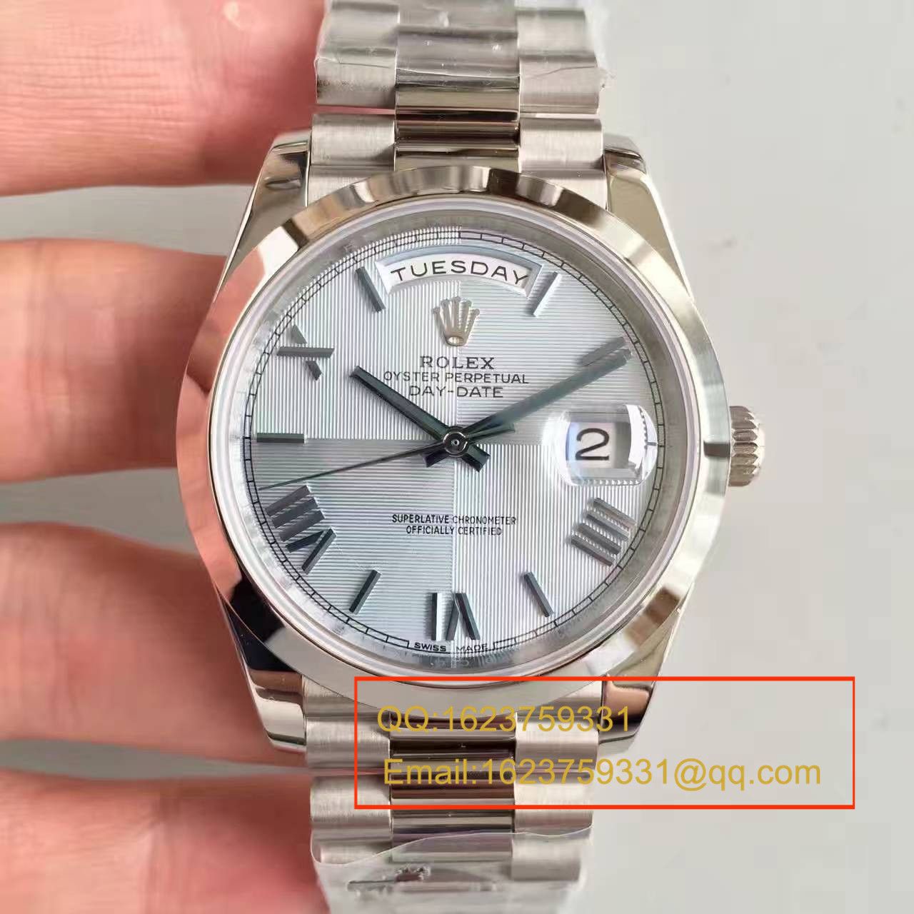 【N Factory  Perfect  High quality  Knockoff  Watches 】 Rolex  Day-Date 型系列228206冰蓝暗纹盘男士机械 wrist watches  / RBE067