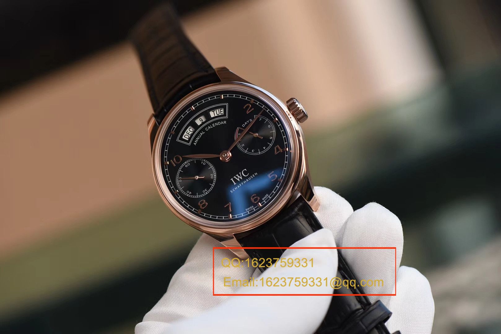 【YL Perfect  High quality  Replica Watches 】 IWC 葡萄牙年历 wrist watches  IWC 年历玫瑰金黑面款 / WG125
