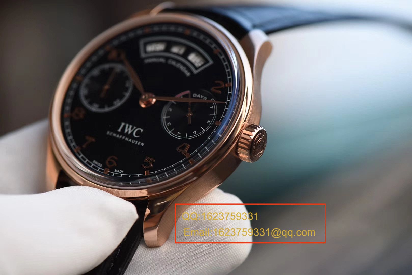 【YL Perfect  High quality  Replica Watches 】 IWC 葡萄牙年历 wrist watches  IWC 年历玫瑰金黑面款 / WG125