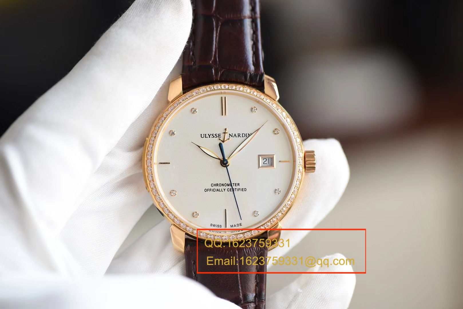 【FK Perfect  High quality  Replica Watches 】 Ulysse Nardin 鎏金系列8156-111-2/92 表圈镶钻 wrist watches  / YD011