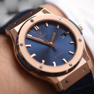 【JJ Perfect  High quality  Replica 手 表】  Hublot 经典融合系列 hublot classic fusion  kinggold金壳蓝面