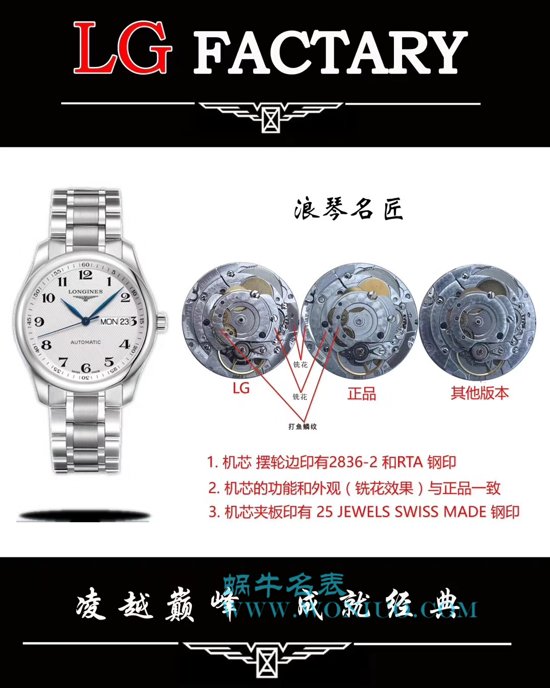 【LG Perfect  High quality  Replica Watches 】 Longines 名匠系列 Day-Date 双历L2.755.4.78.3 wrist watches  / L099