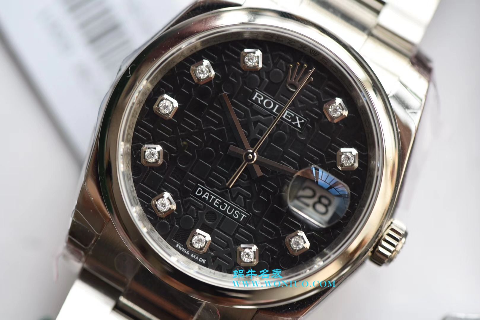 【DJ Perfect  High quality  Replica Watches 】 Rolex 36  Datejust 系列116234黑纪念花纹盘镶钻 wrist watches  / R211
