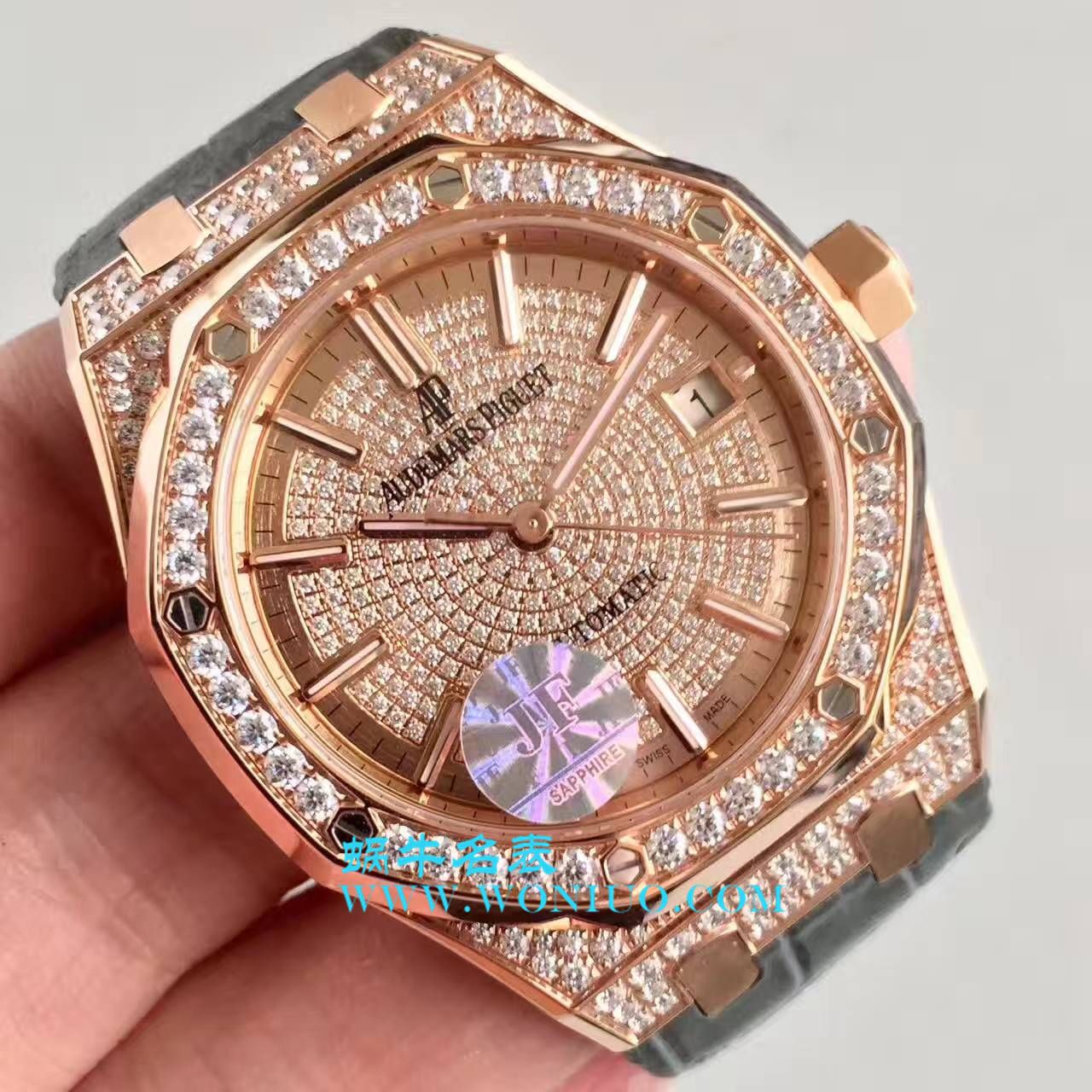 【 Video analysis JF Factory 1:1 top  Replica Copy  Watches 】Audemars Piguet 满天星皇家橡树系列15452BC.ZZ.D019CR.01，15402OR.ZZ.D003CR.01男女通用满钻 wrist watches  / AP108