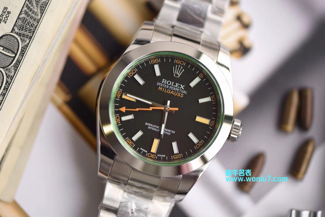【DJ Perfect  High quality  top 克隆 Replica Watches 】 Rolex MILGAUSS系列116400-GV-72400黑盘 wrist watches (绿玻璃闪电) / R247