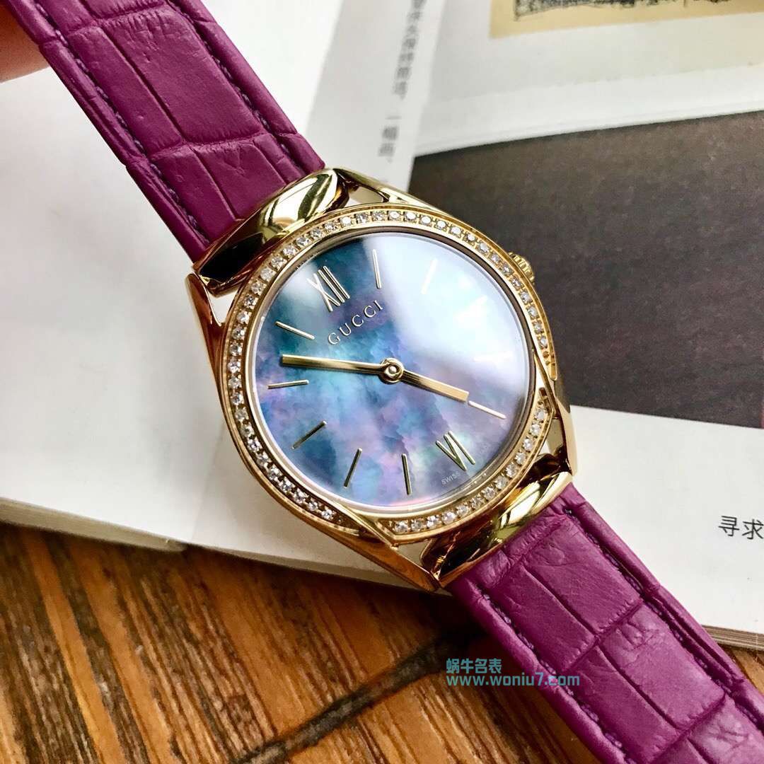  TOP 原单女装硬货！下手要快！Gucci新款真钻石英女表，表盘镶嵌52颗Vs1.1真钻、珍珠贝母面 / GUCCI KK11