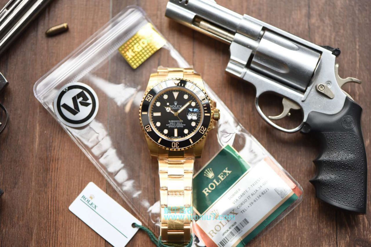 【VR Perfect  High quality  Replica Watches 土豪全18K包金 Submariner ～】 Rolex  Submariner 型系列116618LN-97208 黑盘 wrist watches  / R258