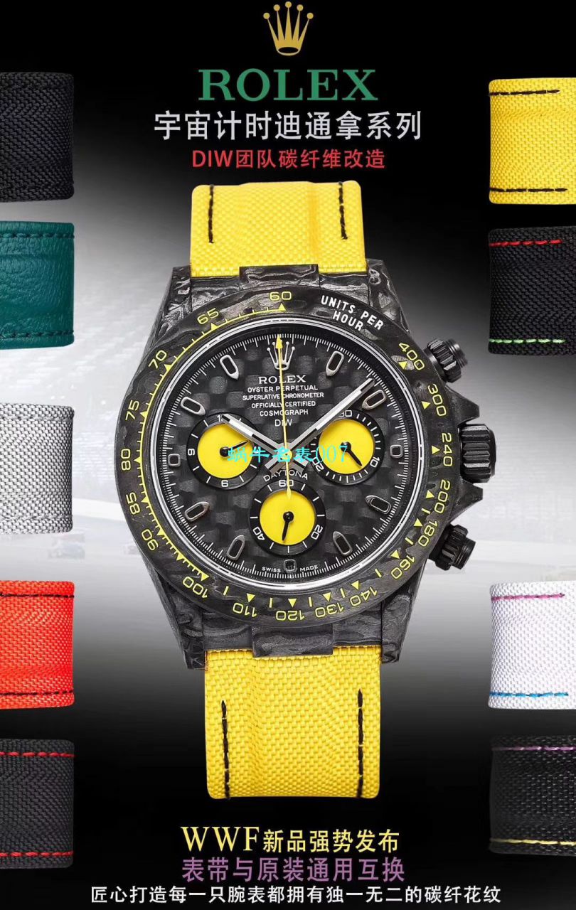WWF新品发布： carbon fiber  Rolex ROLEX宇宙计时 Ditongna 系列之Diw团队改造版 / R399
