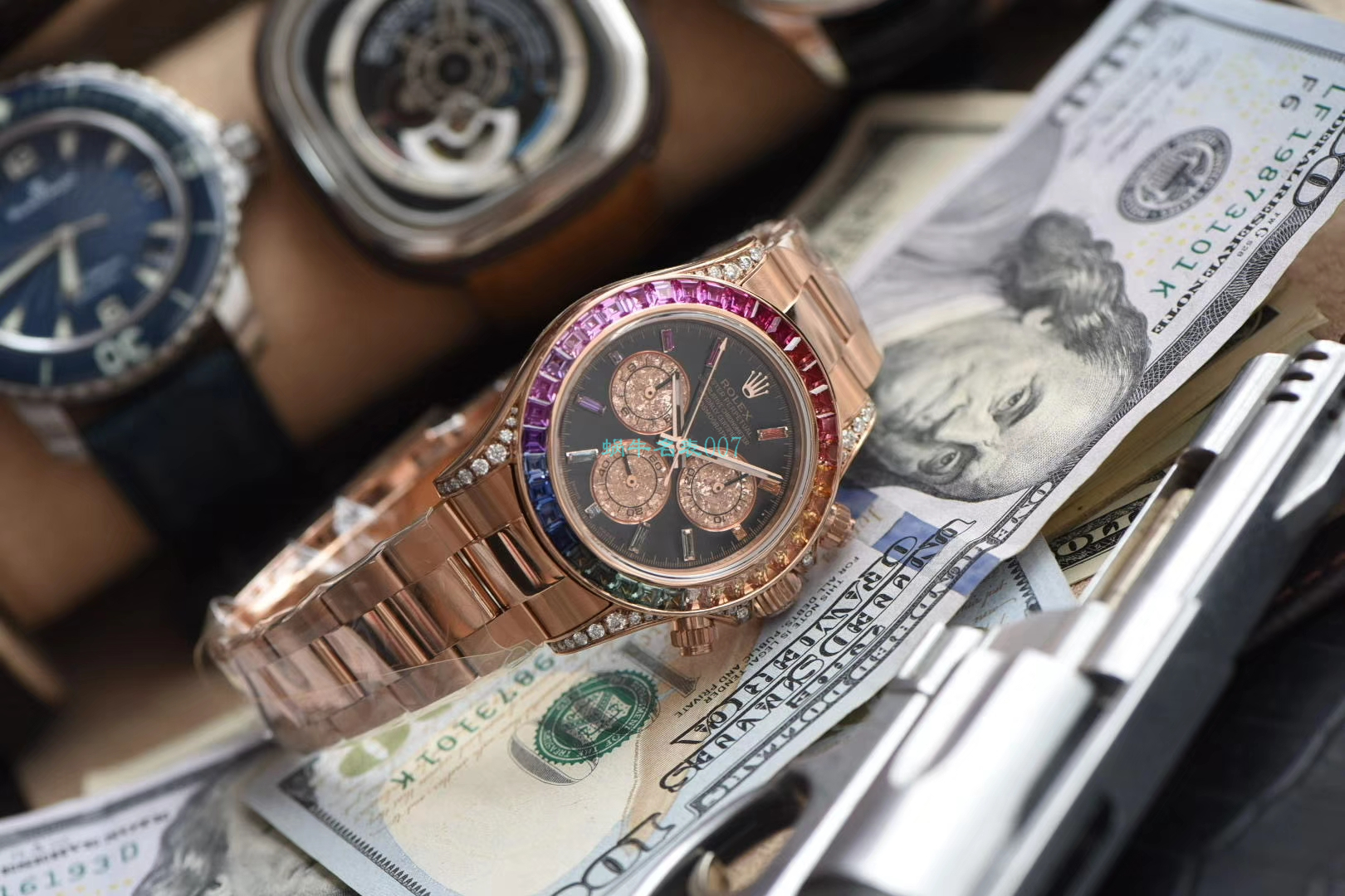 独家后加工真钻包金ROLEX彩虹迪 Rolex  Cosmograph Daytona  Ditongna  Replica Copy 116595 RBOW wrist watches  / R577