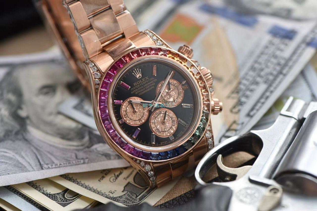 独家后加工真钻包金ROLEX彩虹迪 Rolex  Cosmograph Daytona  Ditongna  Replica Copy 116595 RBOW wrist watches  / R577