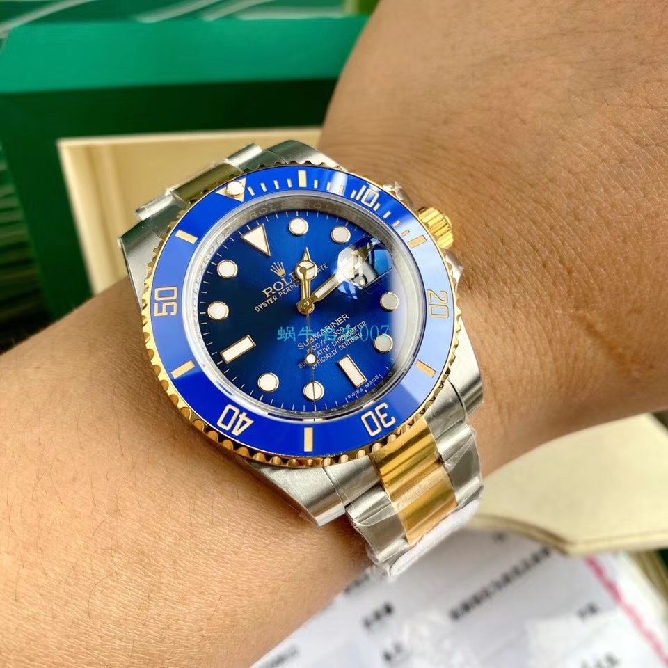  TOP  copy customized 包金ETA Movement  Rolex  Submariner 型116613-LN-97203 Replica Copy 间金 Submariner 黑盘 wrist watches  / R596