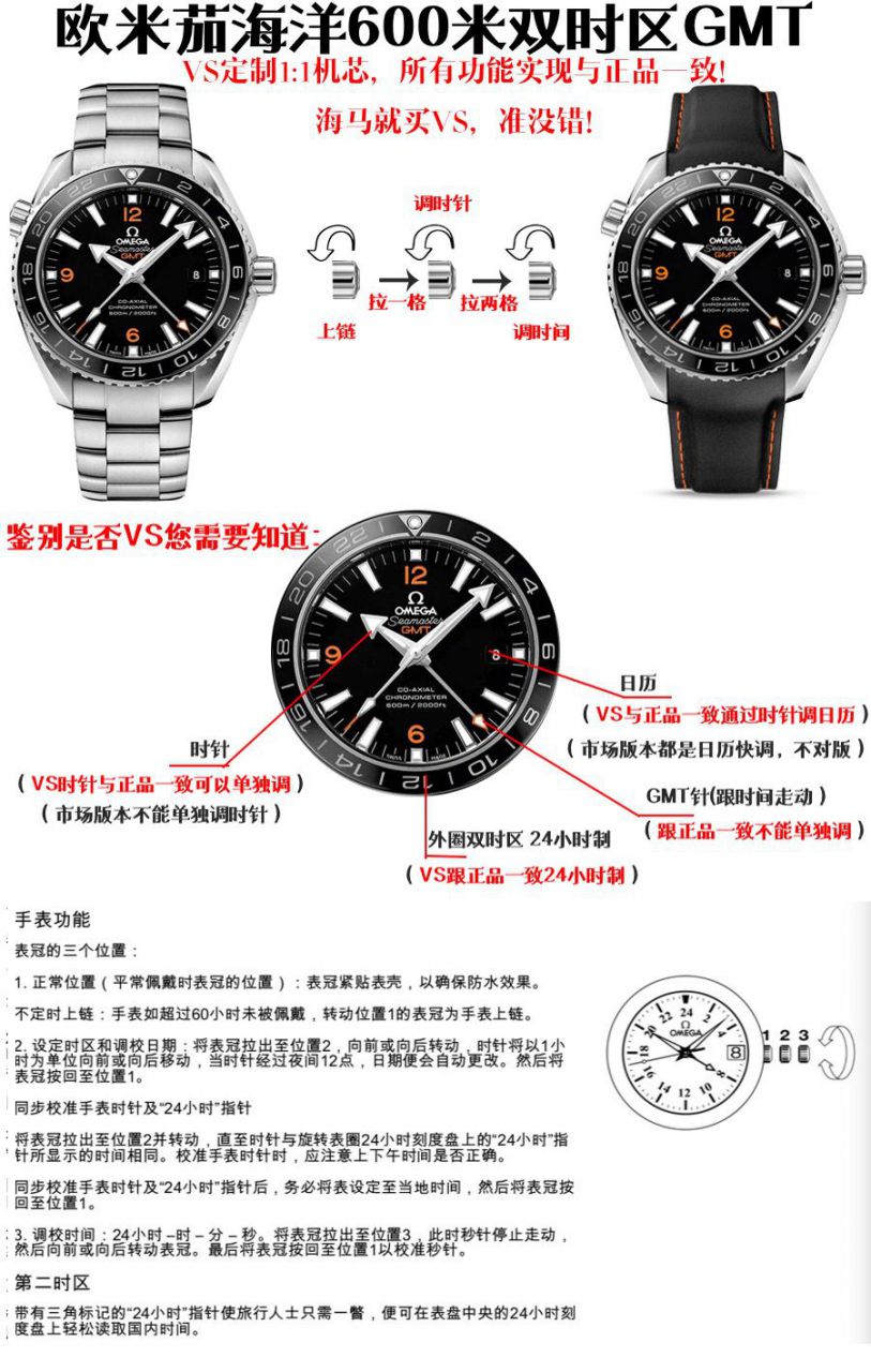 【VS Perfect  High quality  Replica Copy  Watches 】OMEGA Seamaster 海洋宇宙600米系列GMT 232.30.44.22.03.001 wrist watches  / M356