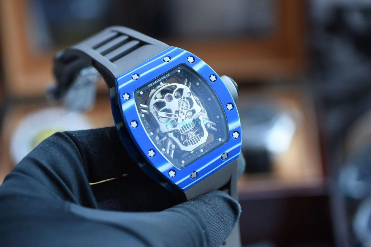 【 Video analysis 】JB Factory  RICHARD MILLE RM52-011比1 Copy  Watches 真 Tourbillon  carbon fiber 骷髅头鬼王 / RM52-01B