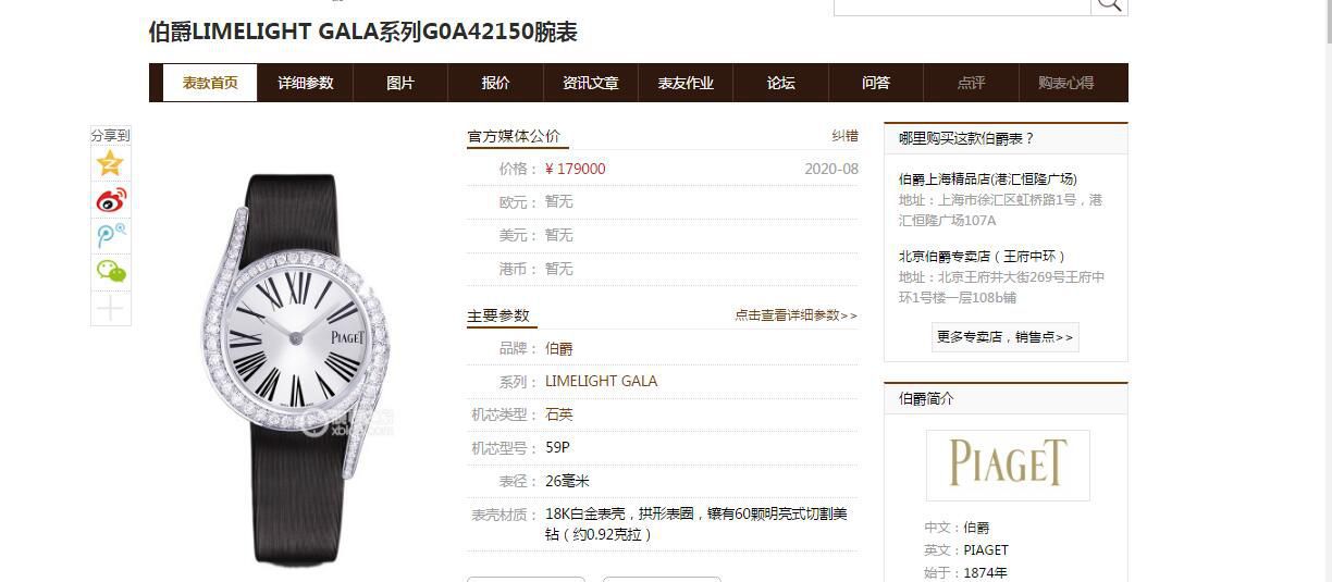ZF Factory  Piaget LIMELIGHT GALA 1比1 Replica Watches G0A42150女表 / PT028