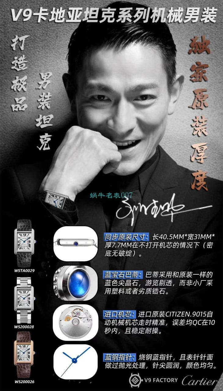 V9 Factory  Cartier  坦克系列 top  Knockoff  Watches W5200028（超大号） wrist watches  / K315
