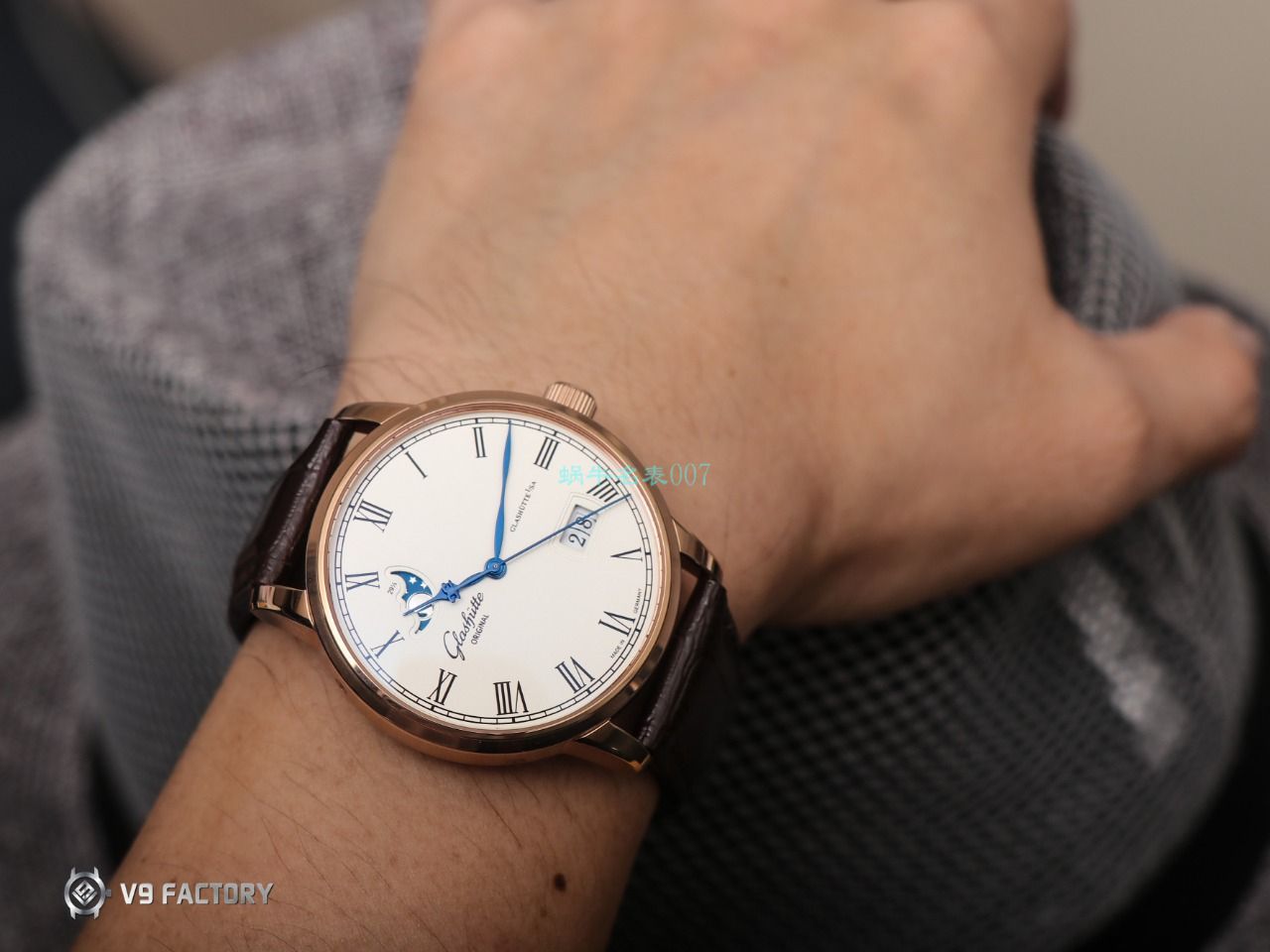 【视频最大的 Replica Watches 网站】V9 Factory glashuette original原创议员月相100-04-05-12-30 wrist watches  / GLA069