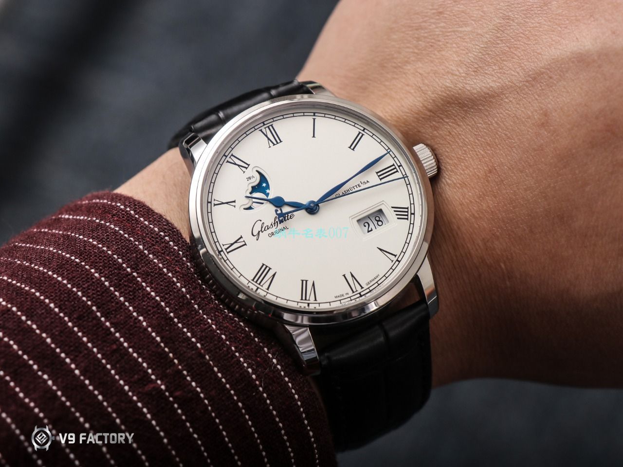 【视频最大的 Replica Watches 网站】V9 Factory glashuette original原创议员月相100-04-05-12-30 wrist watches  / GLA069