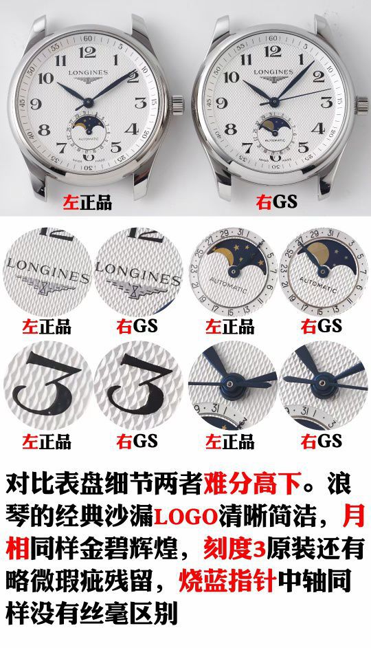 GS Factory 1比1 High quality  Knockoff  Longines 名匠月相 Watches L2.919.4.92.6，L2.919.4.78.6 wrist watches  / L172