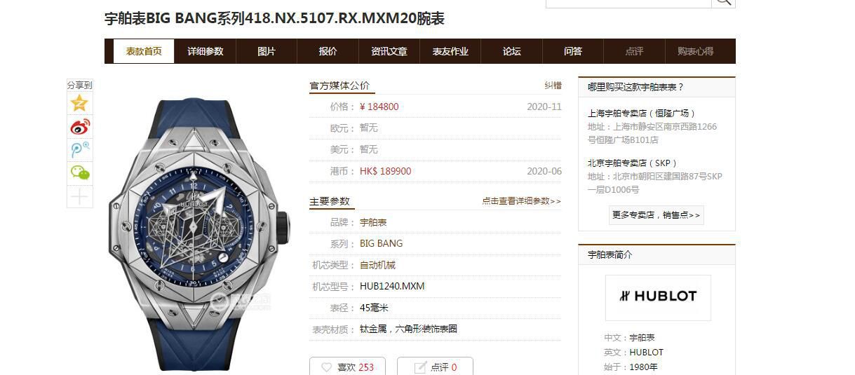 HB Factory  High quality  Replica Watches  hublot Big Bang Sang Bleu II 刺青二代418.OX.2001.RX.1604.MXM20 wrist watches  / YB117