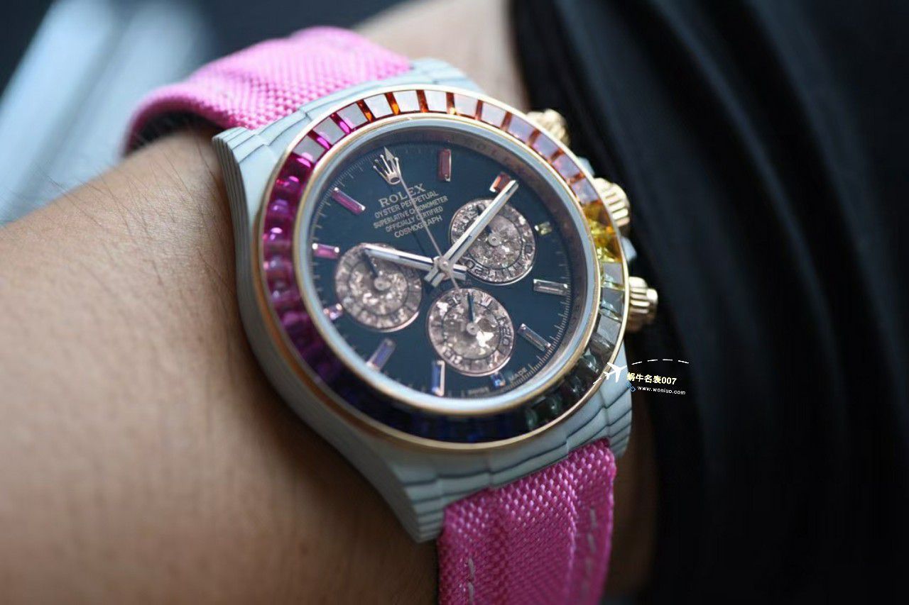 N Factory 出品‼️Diw 2023新作 Rolex 超级 carbon fiber  Ditongna 莫桑石 copy customized 版女表 / R770