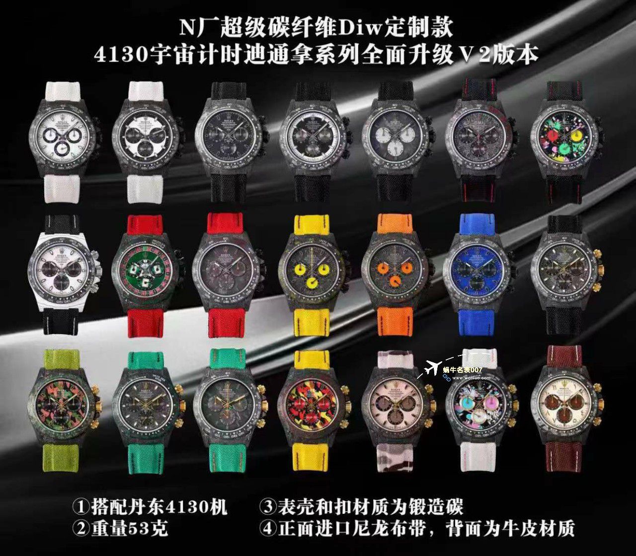 N Factory 出品‼️Diw 2023新作 Rolex 超级 carbon fiber  Ditongna 莫桑石 copy customized 版女表 / R770